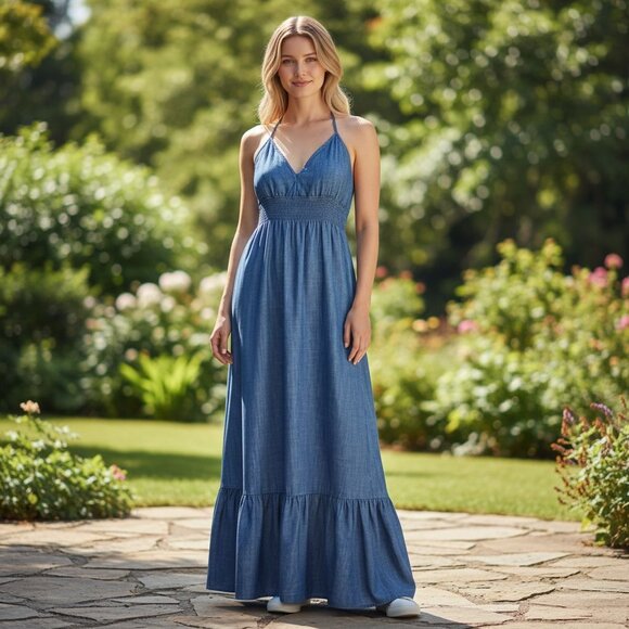 New York & Company Lightweight Denim Maxi Dress - Picture 1 of 10